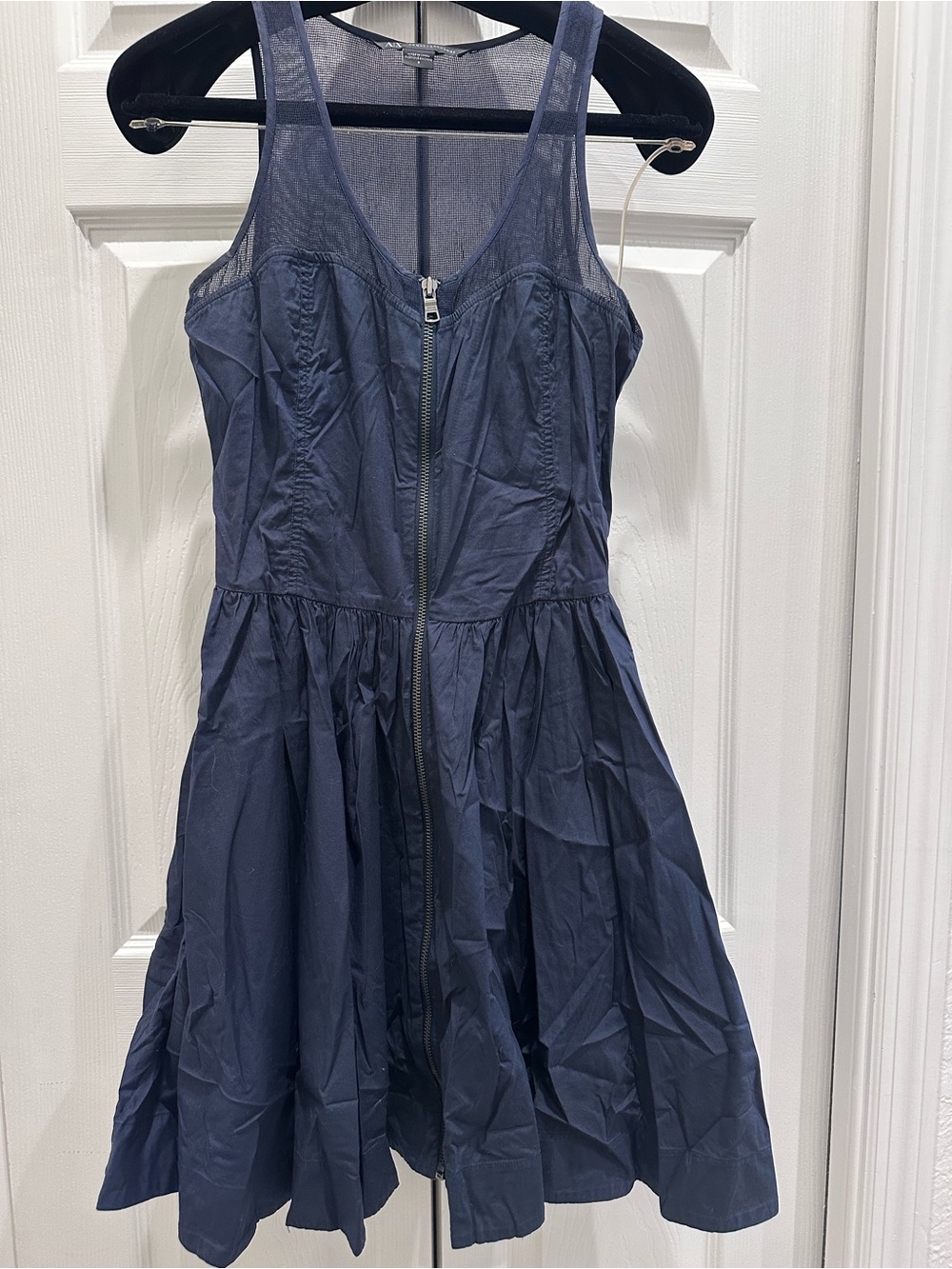 Armani Exchange Navy Zip-Front Gathered Skirt Mini Dress
